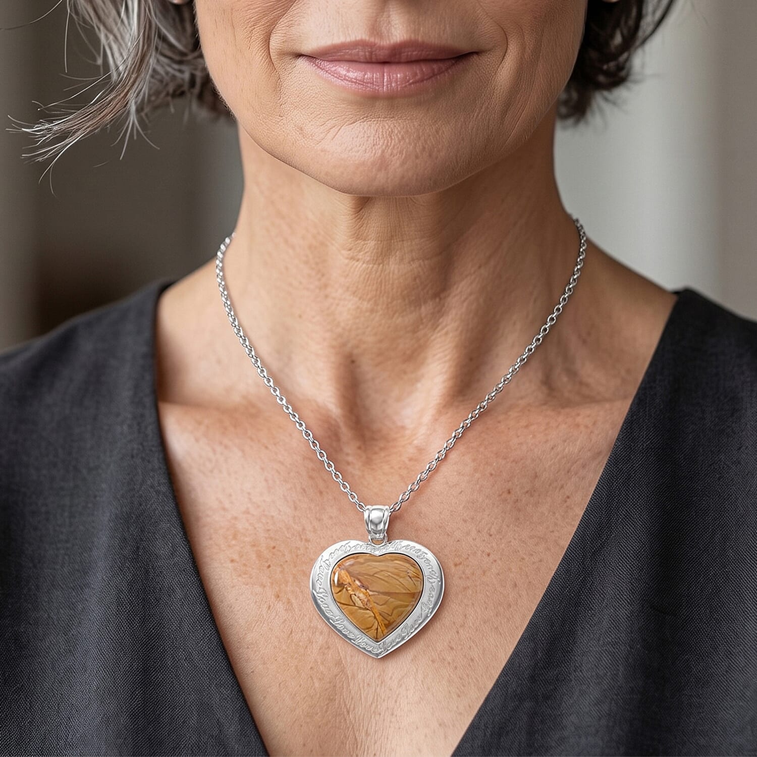 Endless Love Scenic Jasper 32.00 ctw Pendant in Silvertone