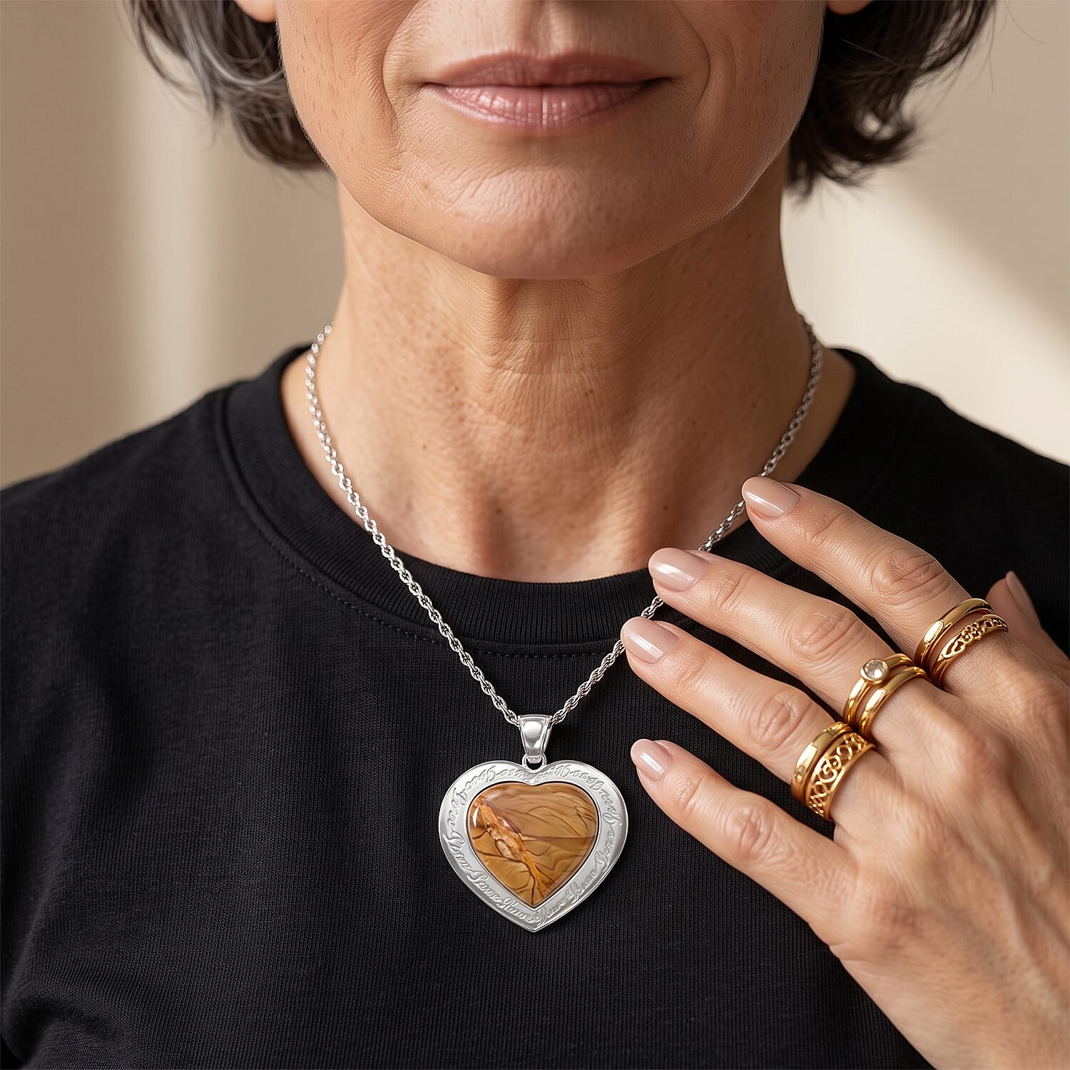 Endless Love Scenic Jasper 32.00 ctw Pendant in Silvertone