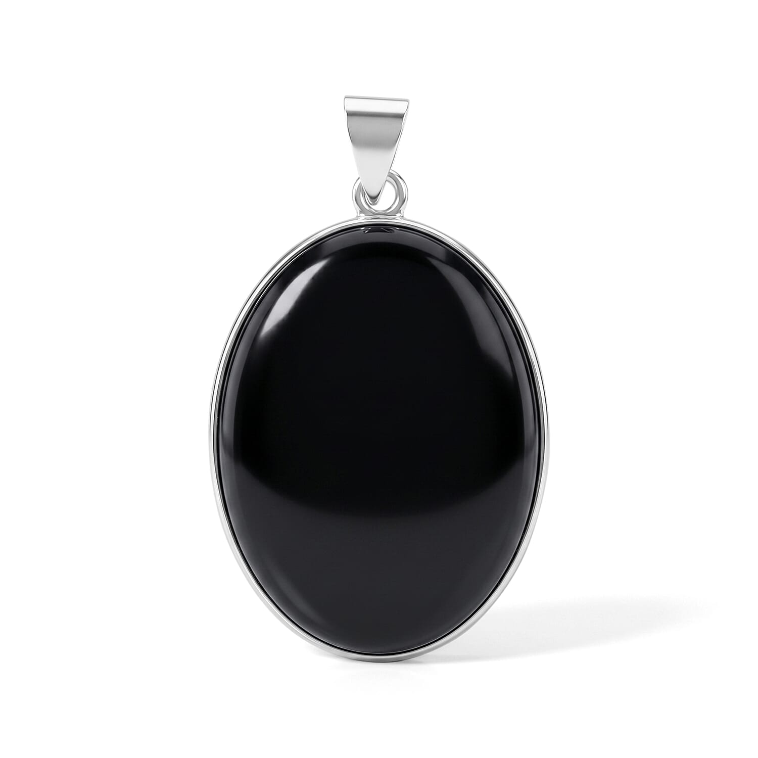 Black Jasper 50.00 ctw Oval Pendant without Chain in Silvertone