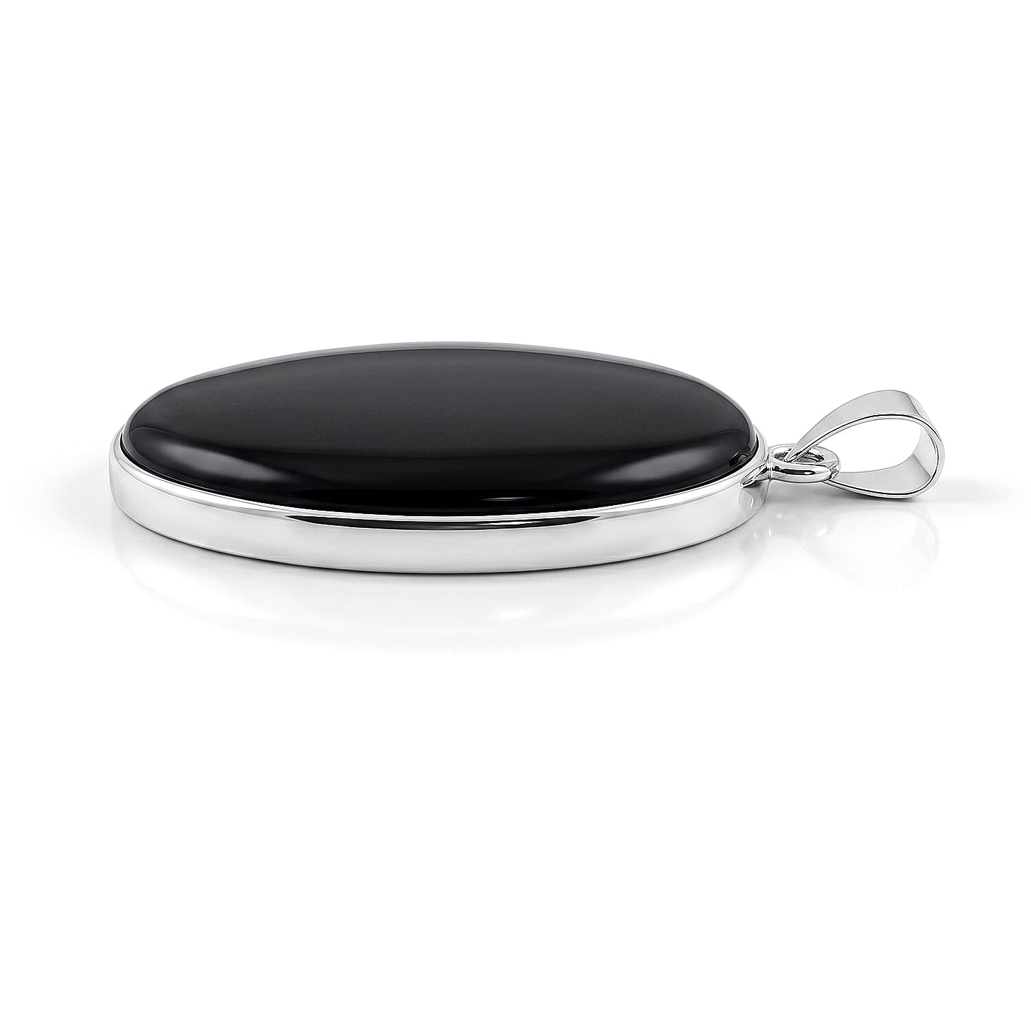 Black Jasper 50.00 ctw Oval Pendant without Chain in Silvertone