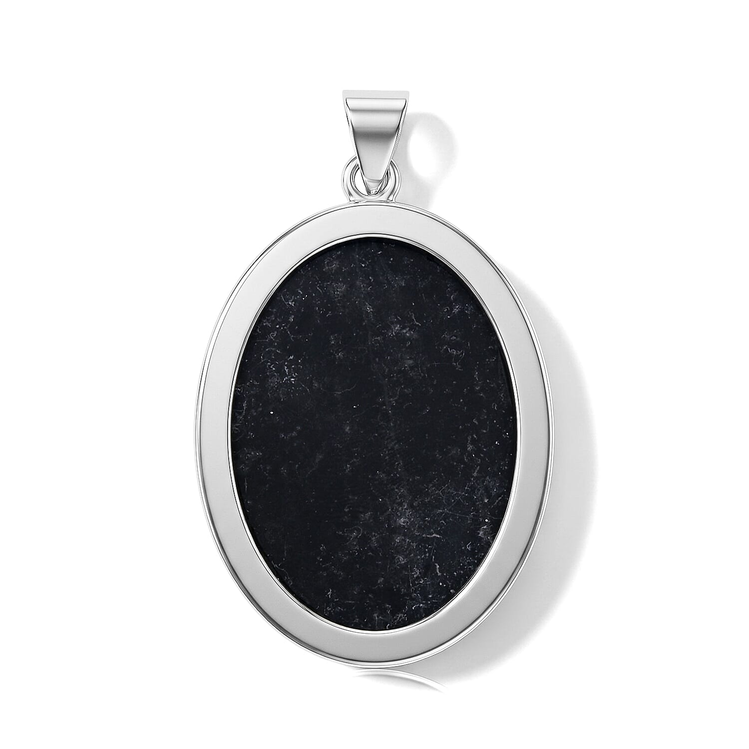 Black Jasper 50.00 ctw Oval Pendant without Chain in Silvertone