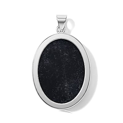 Black Jasper 50.00 ctw Oval Pendant without Chain in Silvertone