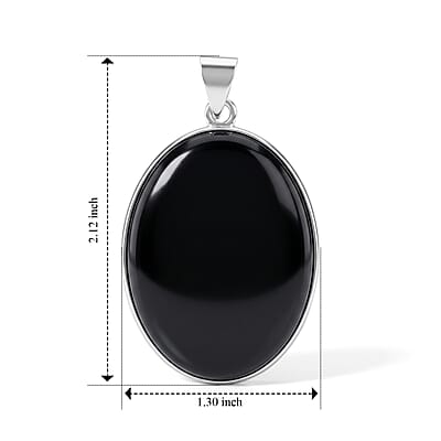Black Jasper 50.00 ctw Oval Pendant without Chain in Silvertone