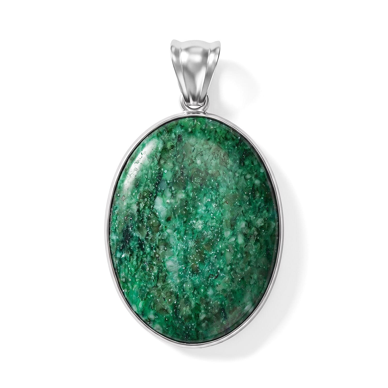 Rainforest Jasper 50.00 ctw Oval Pendant without Chain in Silvertone