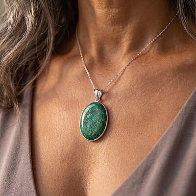 Rainforest Jasper 50.00 ctw Oval Pendant without Chain in Silvertone