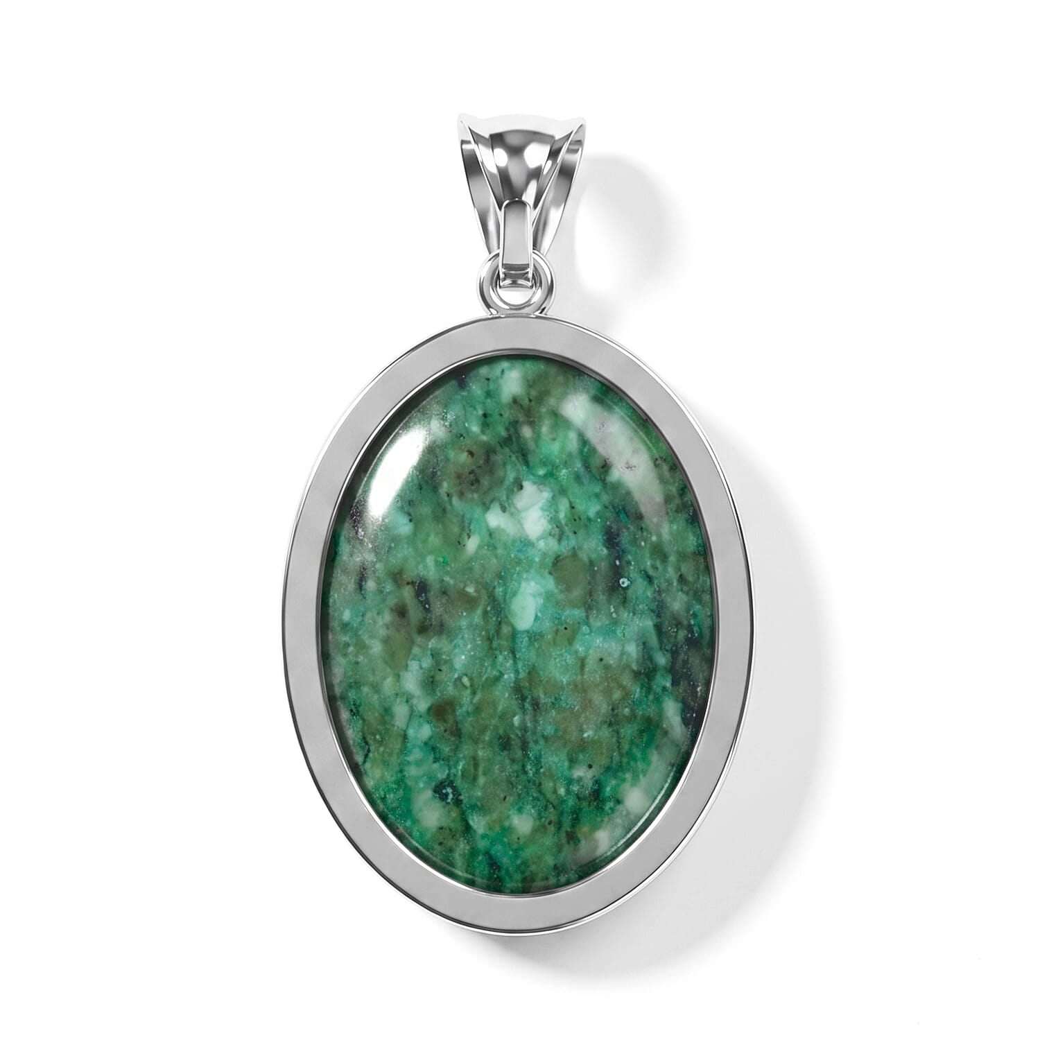 Rainforest Jasper 50.00 ctw Oval Pendant without Chain in Silvertone