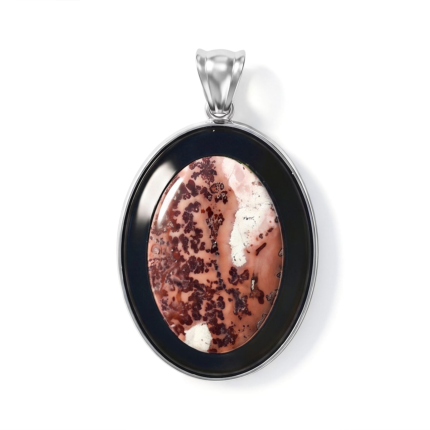 Red Picture Jasper and Blackstone 50.00 ctw Pendant without Chain in Silvertone