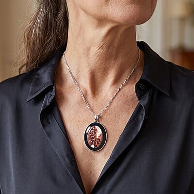 Red Picture Jasper and Blackstone 50.00 ctw Pendant without Chain in Silvertone