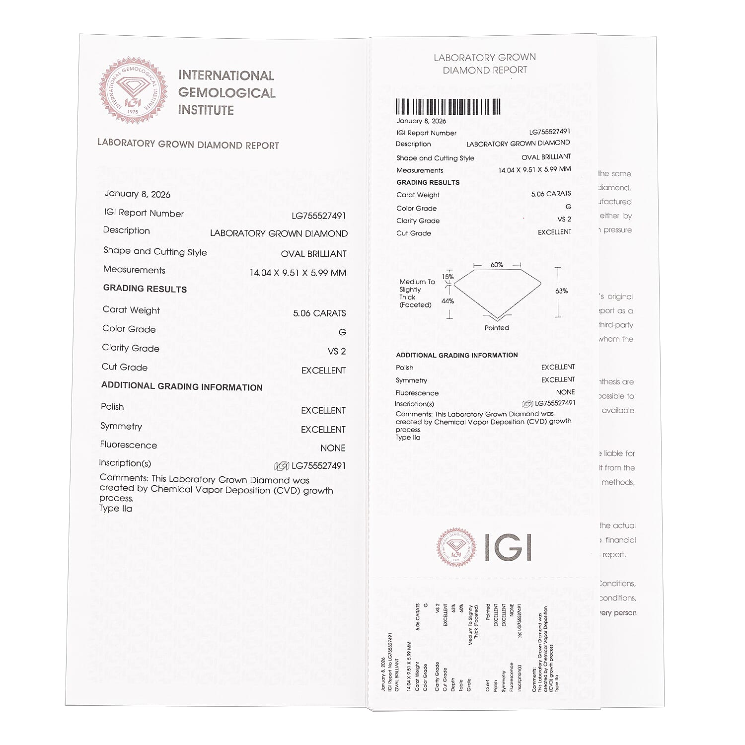 IGI Certified Luxuriant Lab Grown Diamond G VS 5.00 ctw Ring in 14K Yellow Gold (Size 9.0)