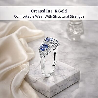 Certified & Appraised Luxoro AAA Ceylon Blue Sapphire and Diamond G-H I2 2.88 ctw Triple Halo Ring in 14K White Gold (Size  6.0)  4.37 Grams