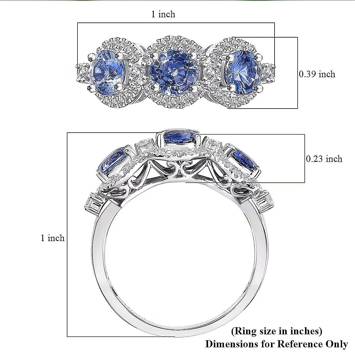 Certified & Appraised Luxoro AAA Ceylon Blue Sapphire and Diamond G-H I2 2.88 ctw Triple Halo Ring in 14K White Gold (Size  6.5)  4.37 Grams image number 5