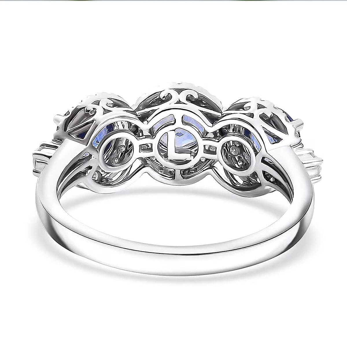 Certified & Appraised Luxoro AAA Ceylon Blue Sapphire and Diamond G-H I2 2.88 ctw Triple Halo Ring in 14K White Gold (Size  7.5)  4.37 Grams image number 6