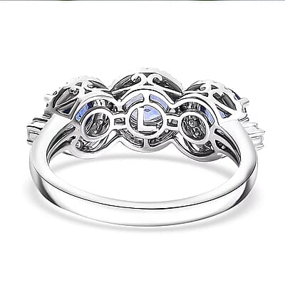 Certified & Appraised Luxoro AAA Ceylon Blue Sapphire and Diamond G-H I2 2.88 ctw Triple Halo Ring in 14K White Gold (Size  10.0) 4.37 Grams