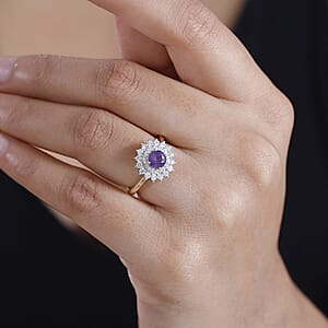 Certified & Appraised Luxoro AAA Australian Sapphire and Diamond G-H I2 1.85 ctw Floral Ring in 14K Yellow Gold (Size  6.5)