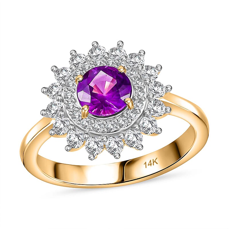 Certified & Appraised Luxoro AAA Australian Sapphire and Diamond G-H I2 1.85 ctw Floral Ring in 14K Yellow Gold (Size  11.0)