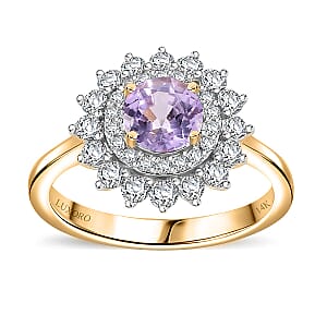 Certified & Appraised Luxoro AAA Madagascar Pink Sapphire and Diamond G-H I2 1.79 ctw Floral Ring in 14K Yellow Gold (Size  6.5)