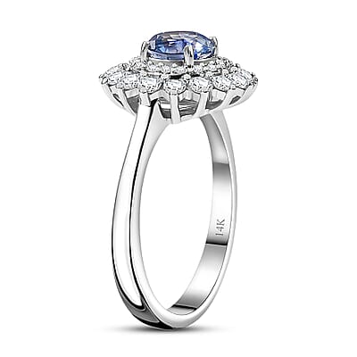 Certified & Appraised Luxoro AAA Blue Sapphire and Diamond G-H I2 1.80 ctw Floral Ring in 14K White Gold (Size  7.5)