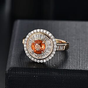 Certified & Appraised Luxoro AAA Orange Sapphire and Diamond I2 2.00 ctw Ring in 14K Yellow Gold (Size  7.5)  5.27 Grams