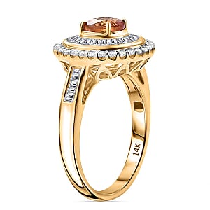 Certified & Appraised Luxoro AAA Orange Sapphire and Diamond I2 2.00 ctw Ring in 14K Yellow Gold (Size  7.5)  5.27 Grams
