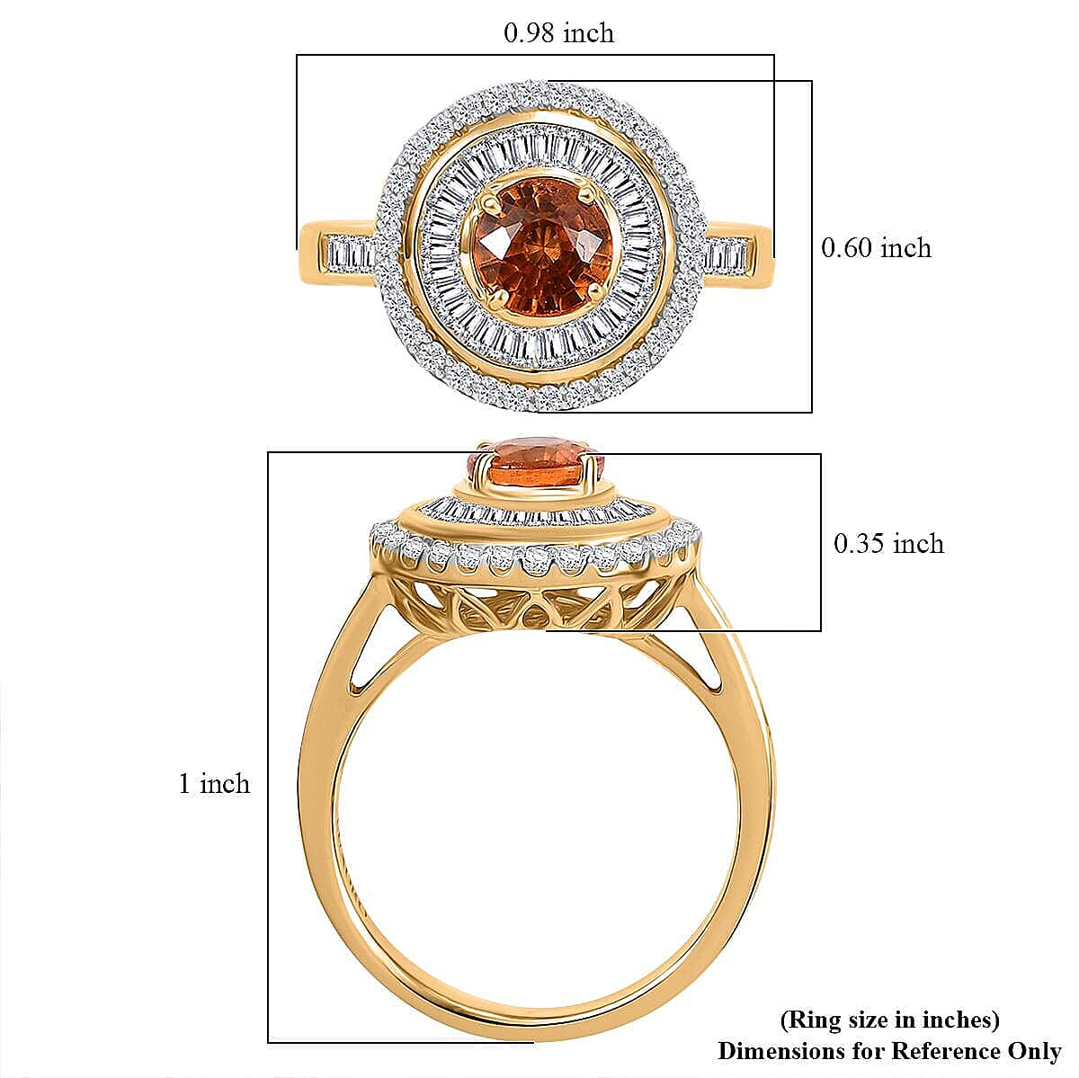 Certified & Appraised Luxoro AAA Orange Sapphire and Diamond I2 2.00 ctw Ring in 14K Yellow Gold (Size  7.5)  5.27 Grams image number 5