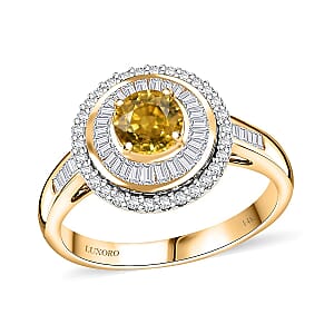 Certified & Appraised Luxoro AAA Madagascar Yellow Sapphire and Diamond I2 2.00 ctw Double Halo Ring in 14K Yellow Gold (Size  6.5)  4.88 Grams