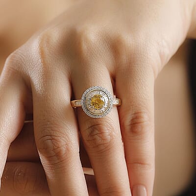 Certified & Appraised Luxoro AAA Madagascar Yellow Sapphire and Diamond I2 2.00 ctw Double Halo Ring in 14K Yellow Gold (Size  8.5)  4.88 Grams