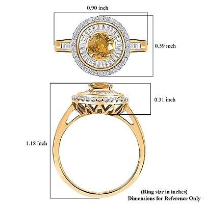 Certified & Appraised Luxoro AAA Madagascar Yellow Sapphire and Diamond I2 2.00 ctw Double Halo Ring in 14K Yellow Gold (Size  8.5)  4.88 Grams