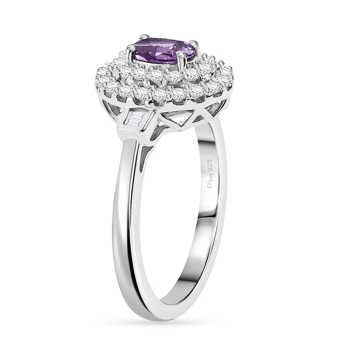 Certified & Appraised D'Joy Premium Narsipatnam Purple Spinel and Moissanite 1.30 ctw Ring in Rhodium Over Sterling Silver (Size 10.0) image number 3