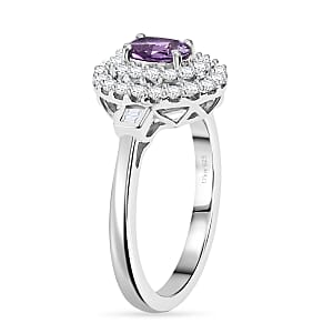 Certified & Appraised D'Joy Premium Narsipatnam Purple Spinel and Moissanite 1.30 ctw Ring in Rhodium Over Sterling Silver (Size 10.0)