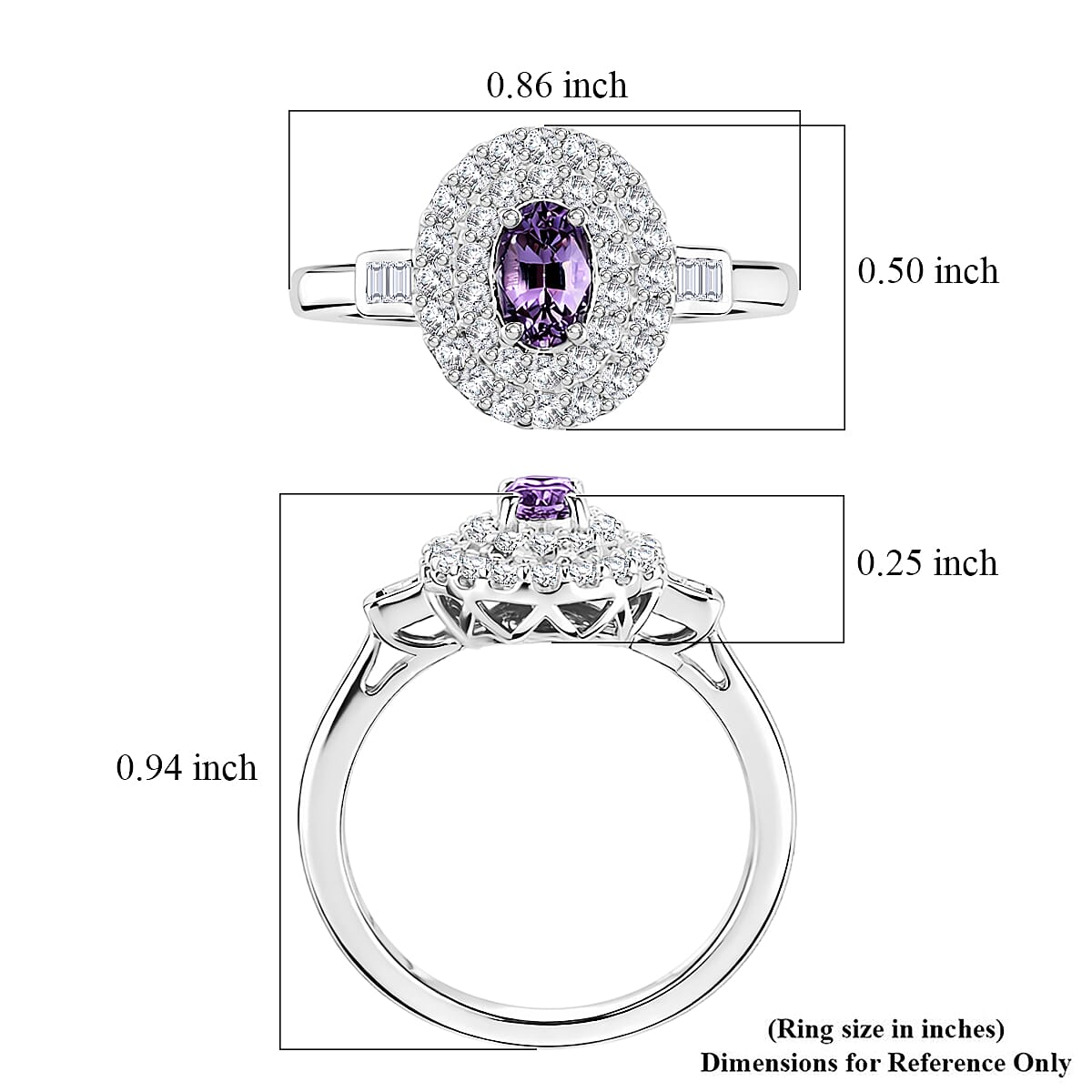 Certified & Appraised D'Joy Premium Narsipatnam Purple Spinel and Moissanite 1.30 ctw Ring in Rhodium Over Sterling Silver (Size 10.0) image number 5