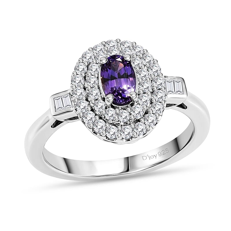 Certified & Appraised D'Joy Premium Narsipatnam Purple Spinel and Moissanite 1.30 ctw Ring in Rhodium Over Sterling Silver (Size 6.0)
