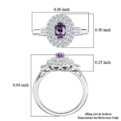 Certified & Appraised D'Joy Premium Narsipatnam Purple Spinel and Moissanite 1.30 ctw Ring in Rhodium Over Sterling Silver (Size 6.0)