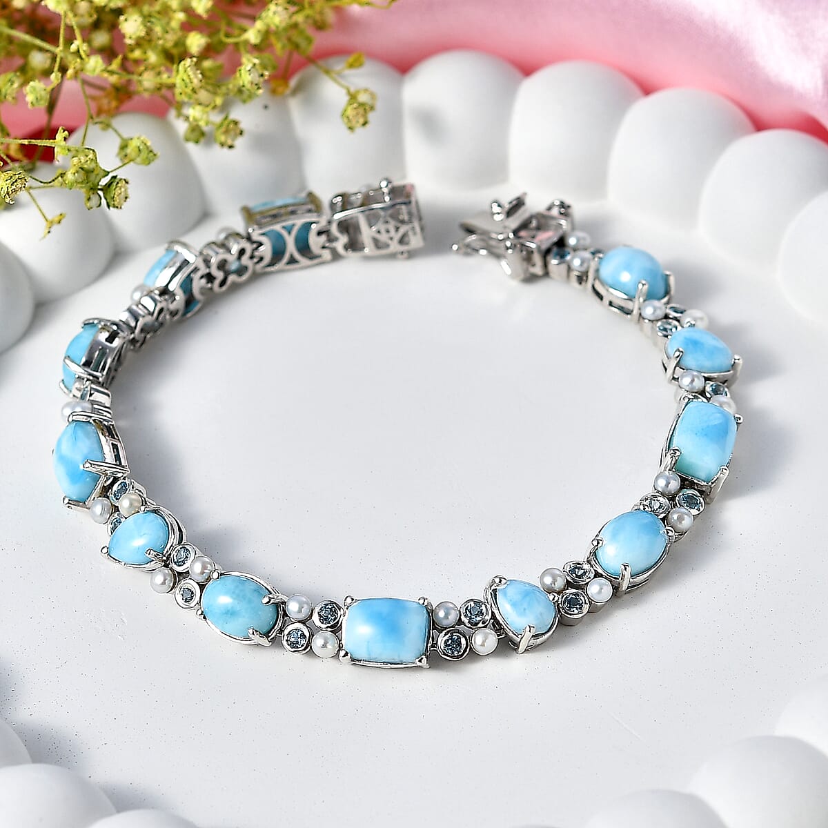 D'Joy AAA Larimar and Multi Gemstone 18.10 ctw Bracelet in Rhodium Over Sterling Silver (7.25 In) image number 1