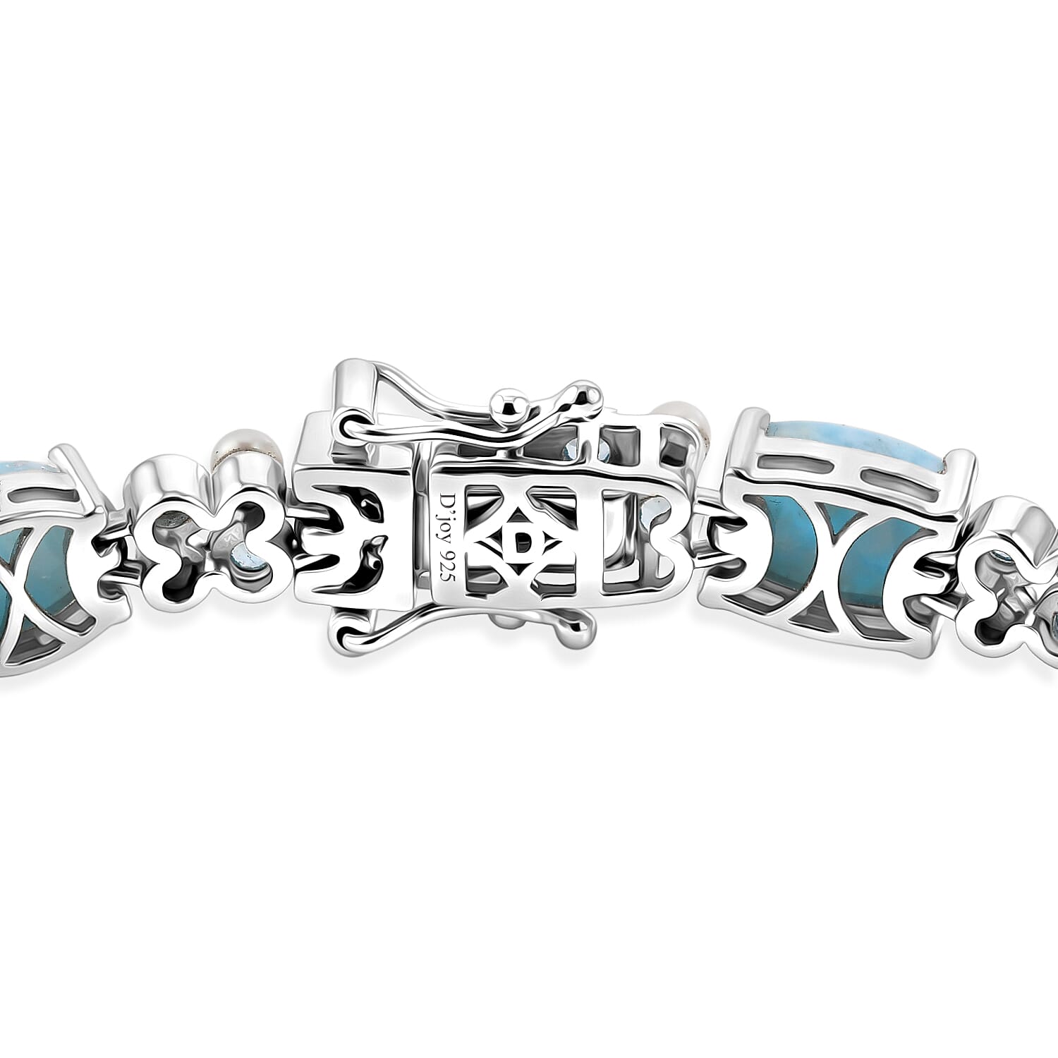 D'Joy AAA Larimar and Multi Gemstone 18.10 ctw Bracelet in Rhodium Over Sterling Silver (7.25 In)