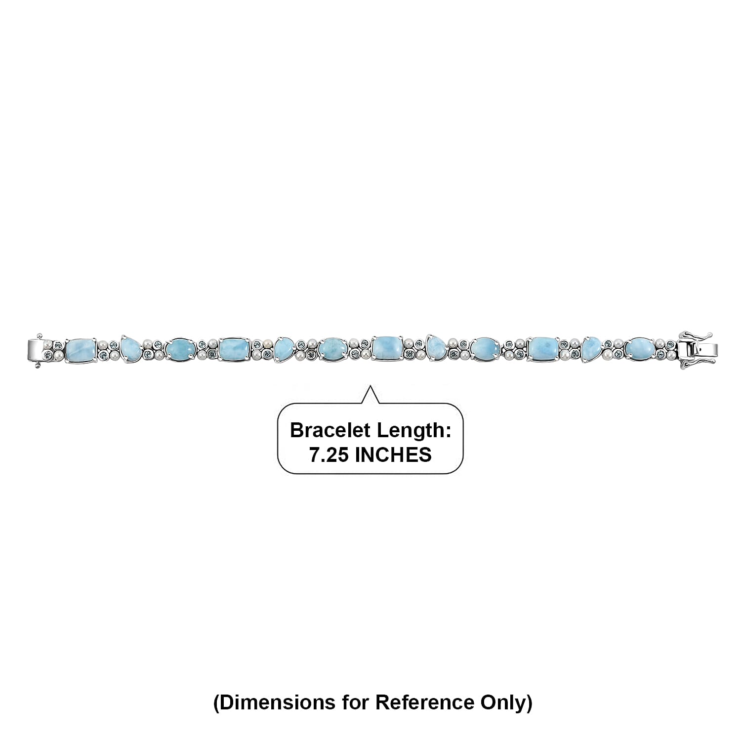 D'Joy AAA Larimar and Multi Gemstone 18.10 ctw Bracelet in Rhodium Over Sterling Silver (7.25 In)