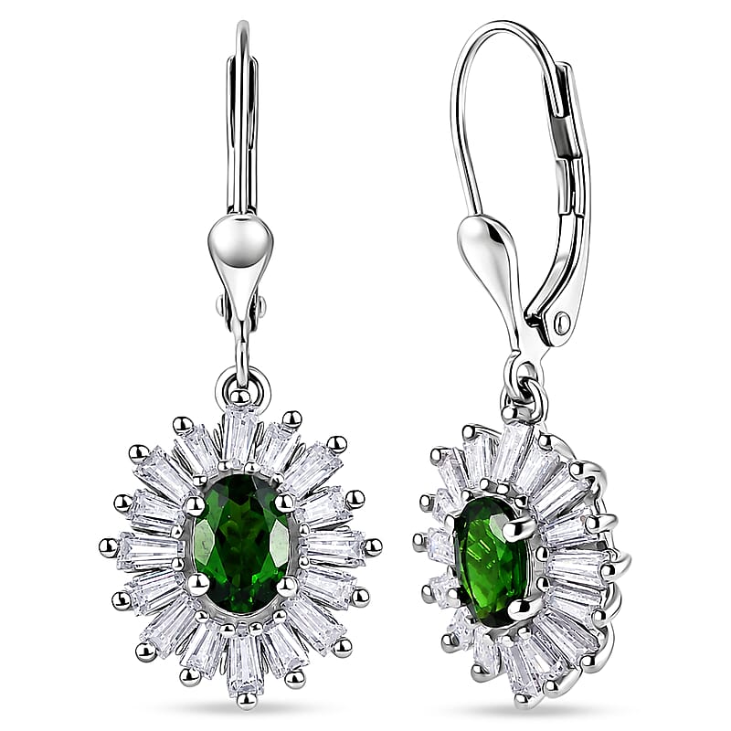 D'Joy Chrome Diopside and Moissanite 2.00 ctw Earrings in Rhodium Over Sterling Silver