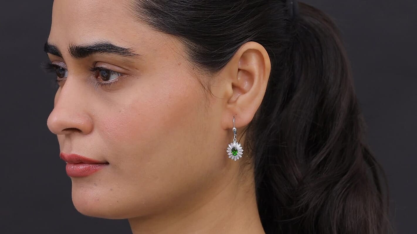 D''Joy Chrome Diopside, Moissanite Earrings in Rhodium Over Sterling Silver 2.00 ctw