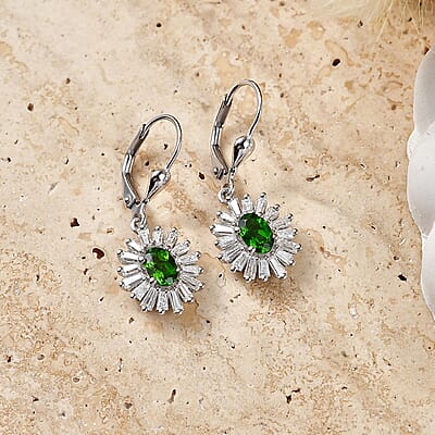 D'Joy Chrome Diopside and Moissanite 2.00 ctw Earrings in Rhodium Over Sterling Silver