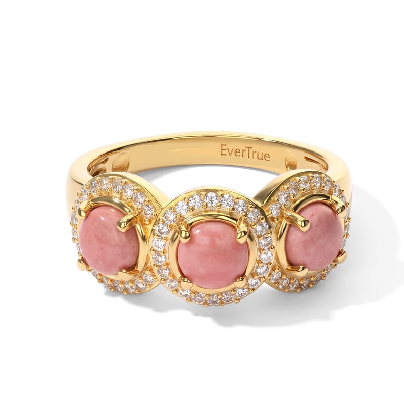 EverTrue Oregon Peach Opal and White Zircon 1.75 ctw Men's Ring in 18K YG Plated (Size 5.0)