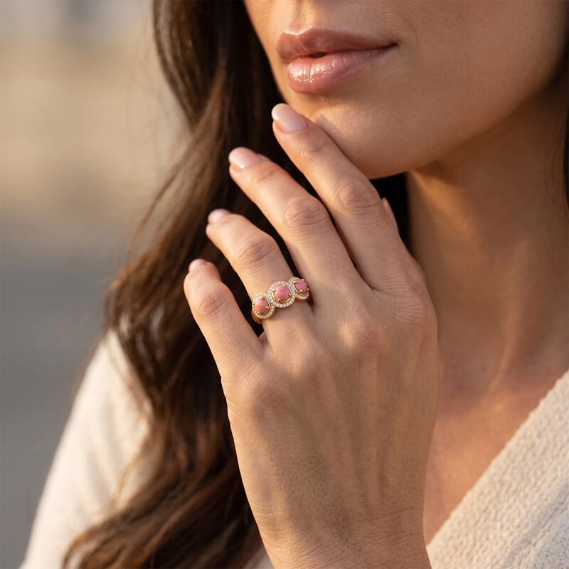 EverTrue Oregon Peach Opal and White Zircon 1.75 ctw Men's Ring in 18K YG Plated (Size 5.0)