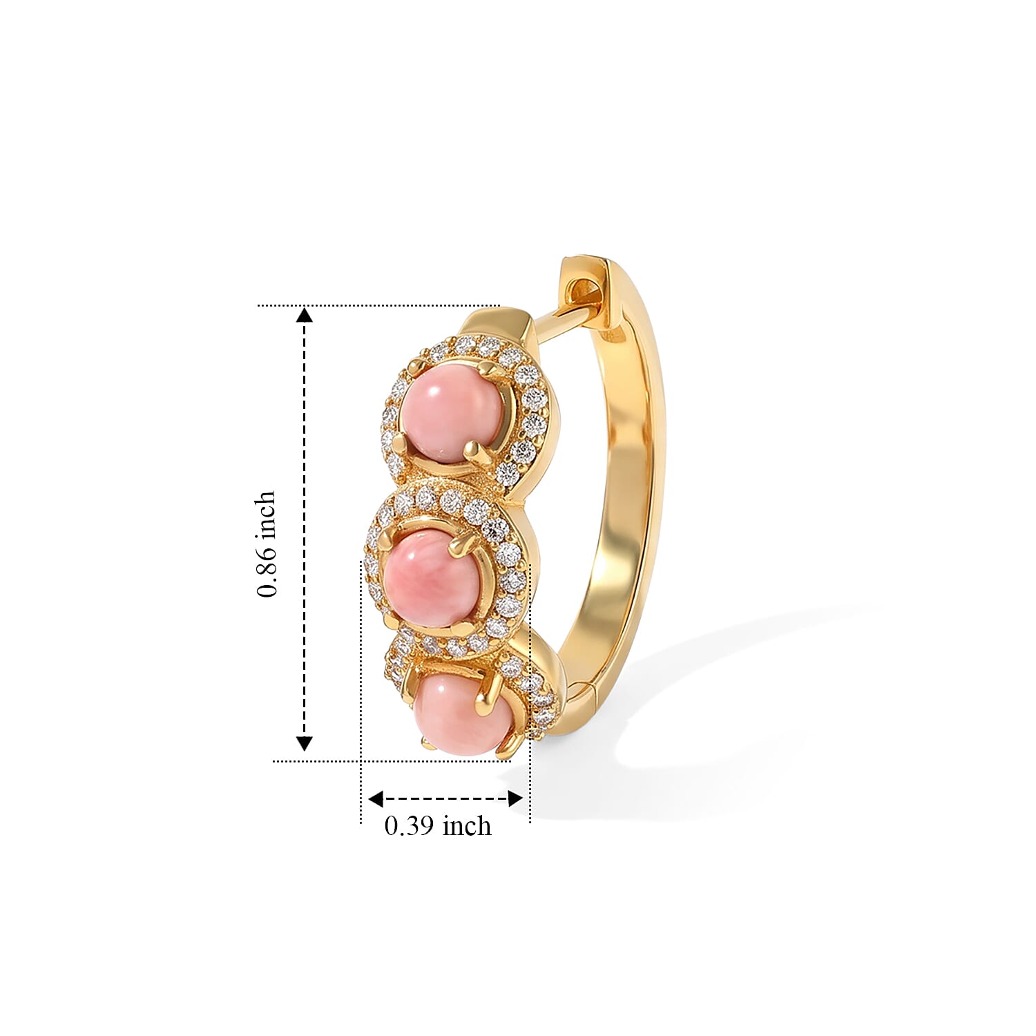 EverTrue Oregon Peach Opal and White Zircon 2.20 ctw Hoop Earrings in 18K YG Plated