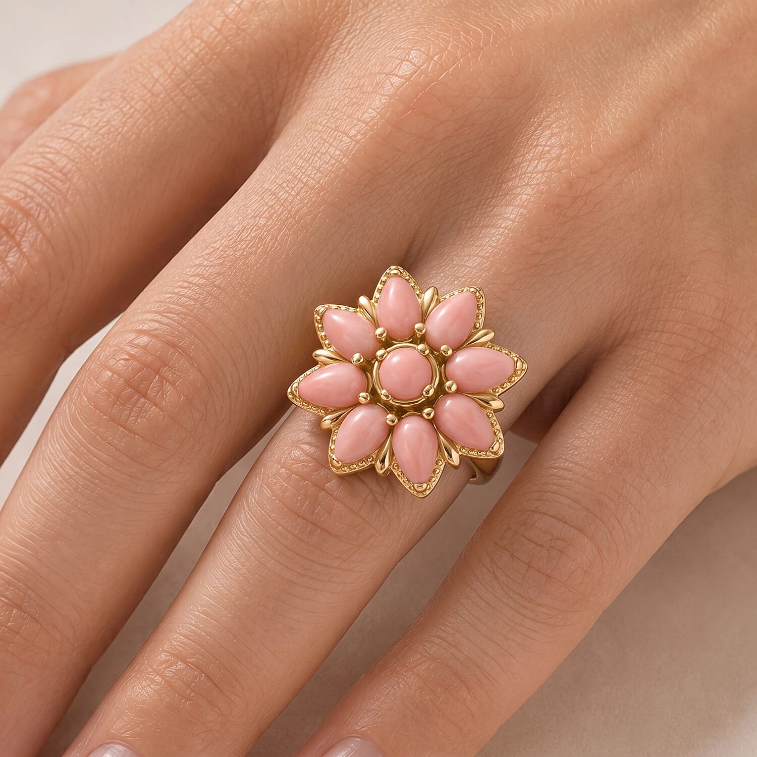 EverTrue Oregon Peach Opal 1.50 ctw Ring in 18K YG Plated (Size 5.0)