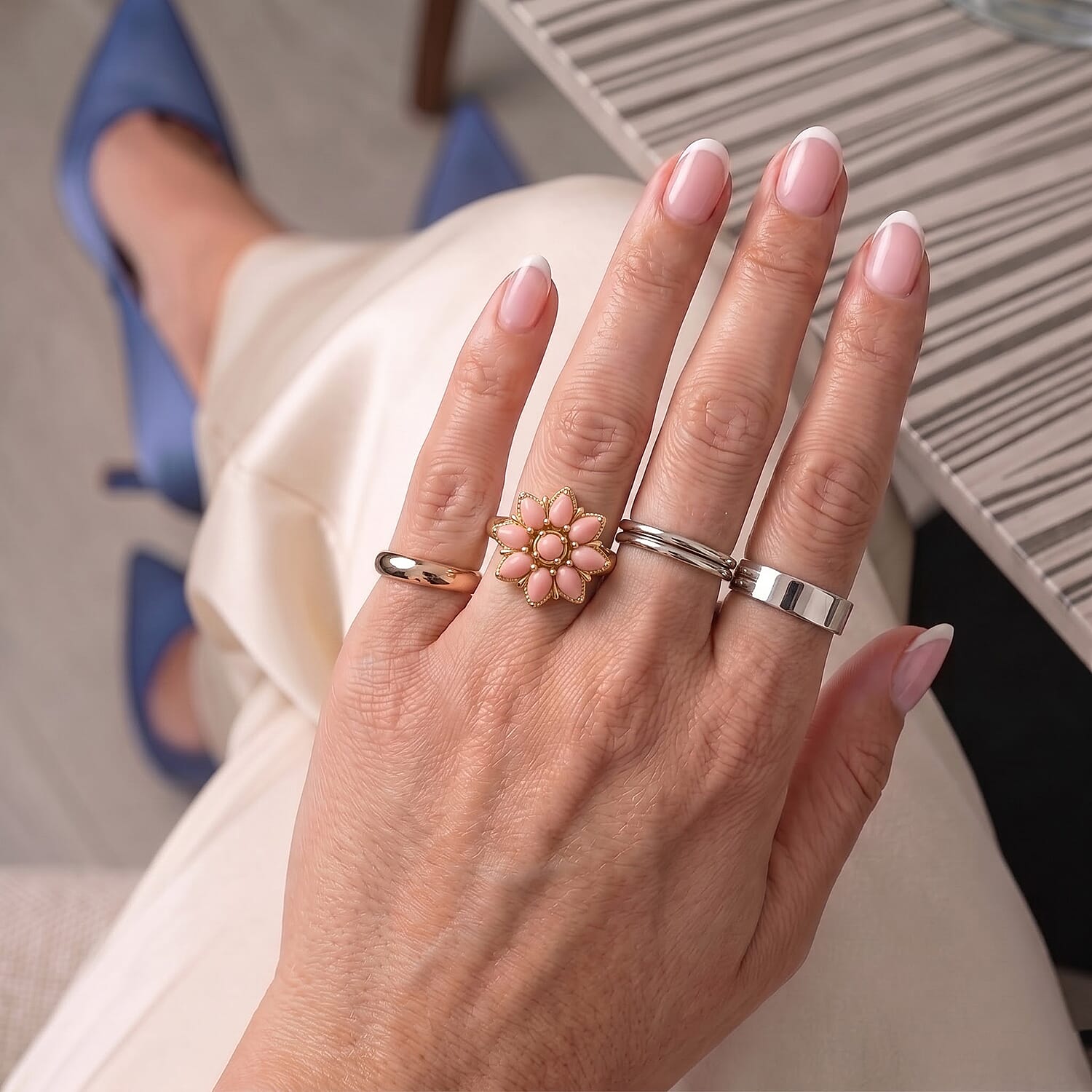 EverTrue Oregon Peach Opal 1.50 ctw Ring in 18K YG Plated (Size 5.0)