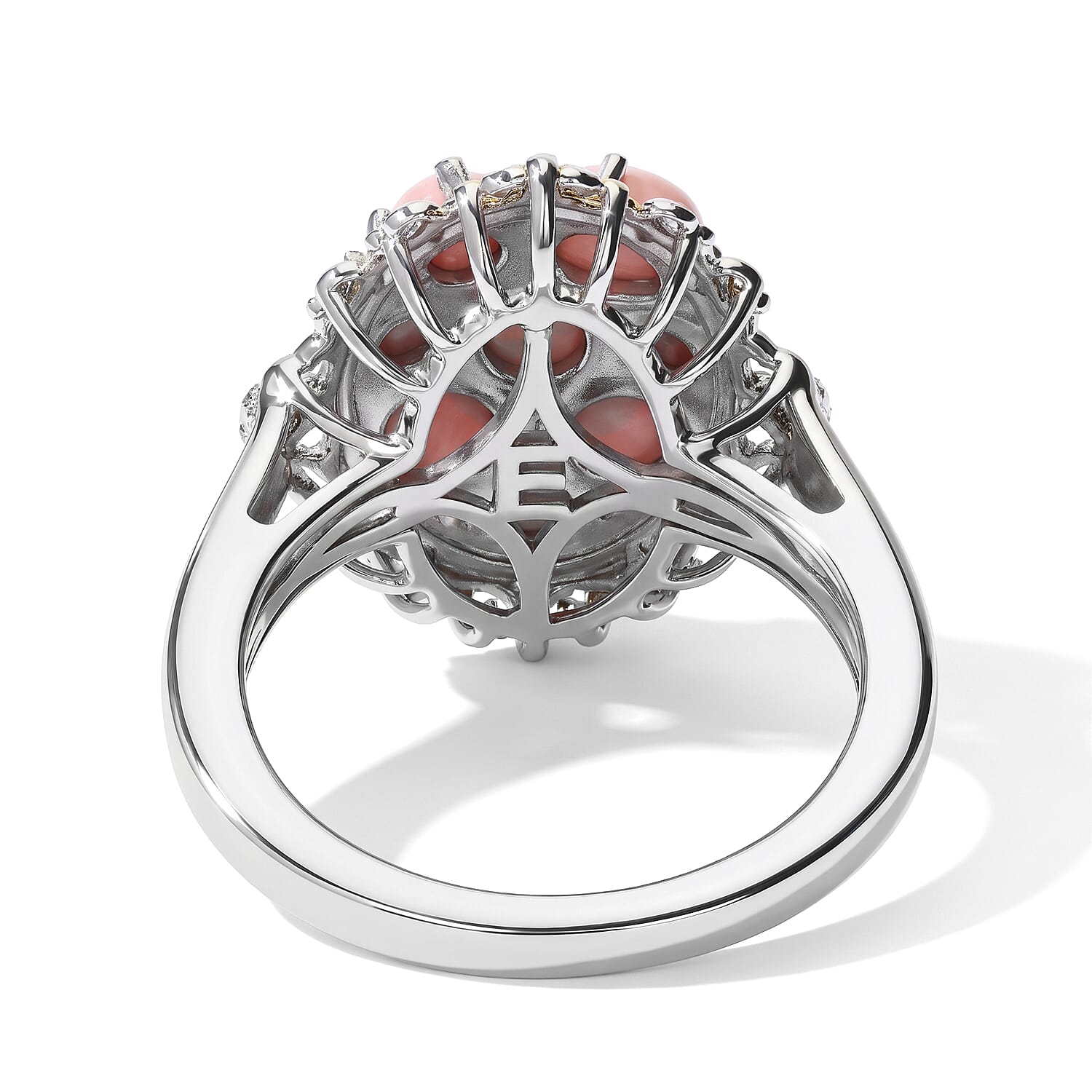 EverTrue Oregon Peach Opal and White Zircon 1.60 ctw Cluster Ring in 18K YG Plated and Platinum Bond (Size 5.0)