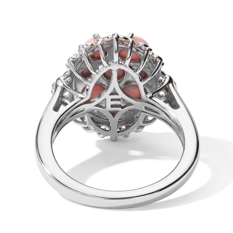 EverTrue Oregon Peach Opal and White Zircon 1.60 ctw Cluster Ring in 18K YG Plated and Platinum Bond (Size 5.0)