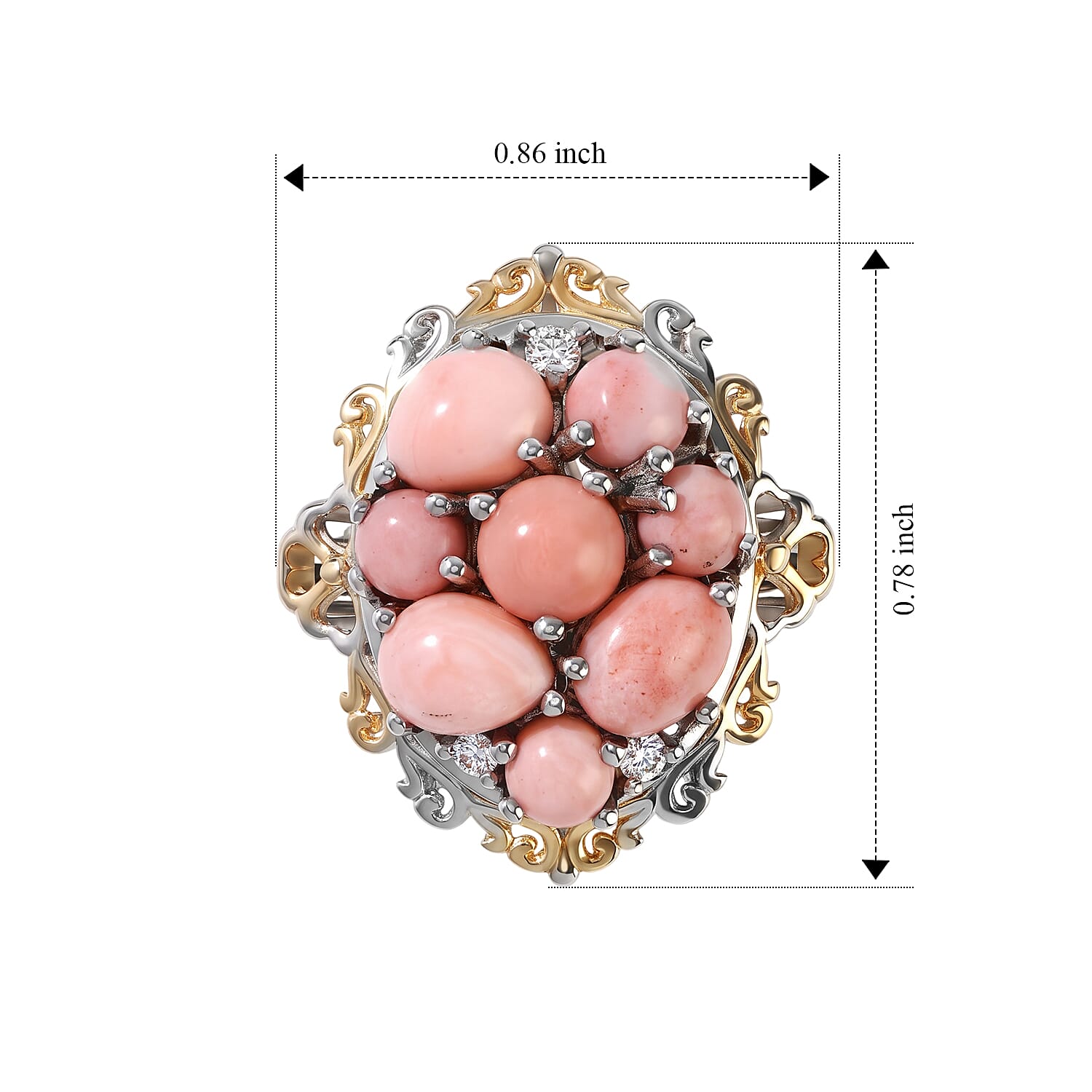 EverTrue Oregon Peach Opal and White Zircon 1.60 ctw Cluster Ring in 18K YG Plated and Platinum Bond (Size 5.0)