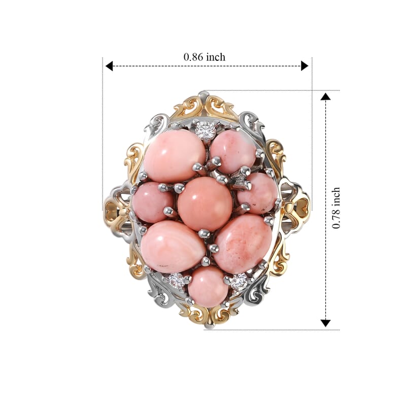 EverTrue Oregon Peach Opal and White Zircon 1.60 ctw Cluster Ring in 18K YG Plated and Platinum Bond (Size 5.0)
