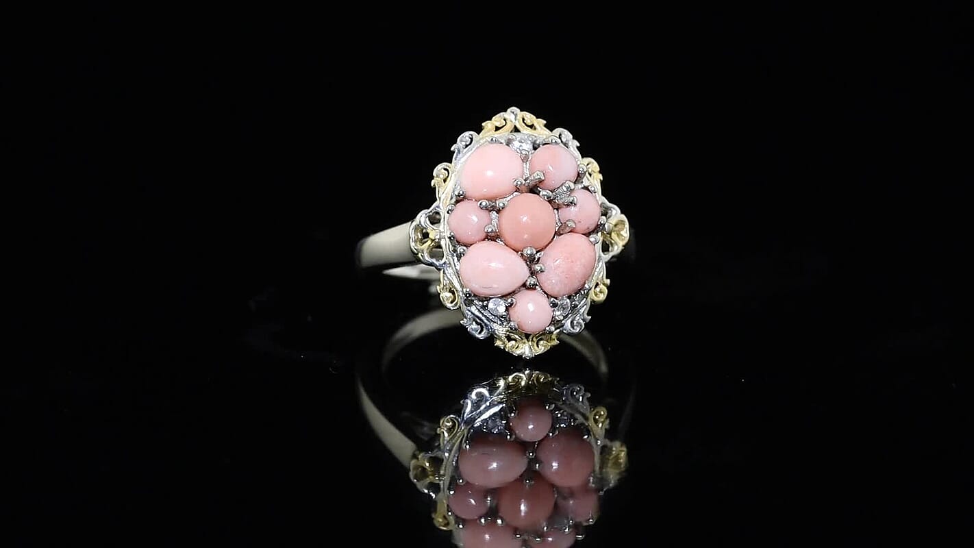 EverTrue Oregon Peach Opal and White Zircon 1.60 ctw Cluster Ring in 18K YG Plated and Platinum Bond (Size 10.0)