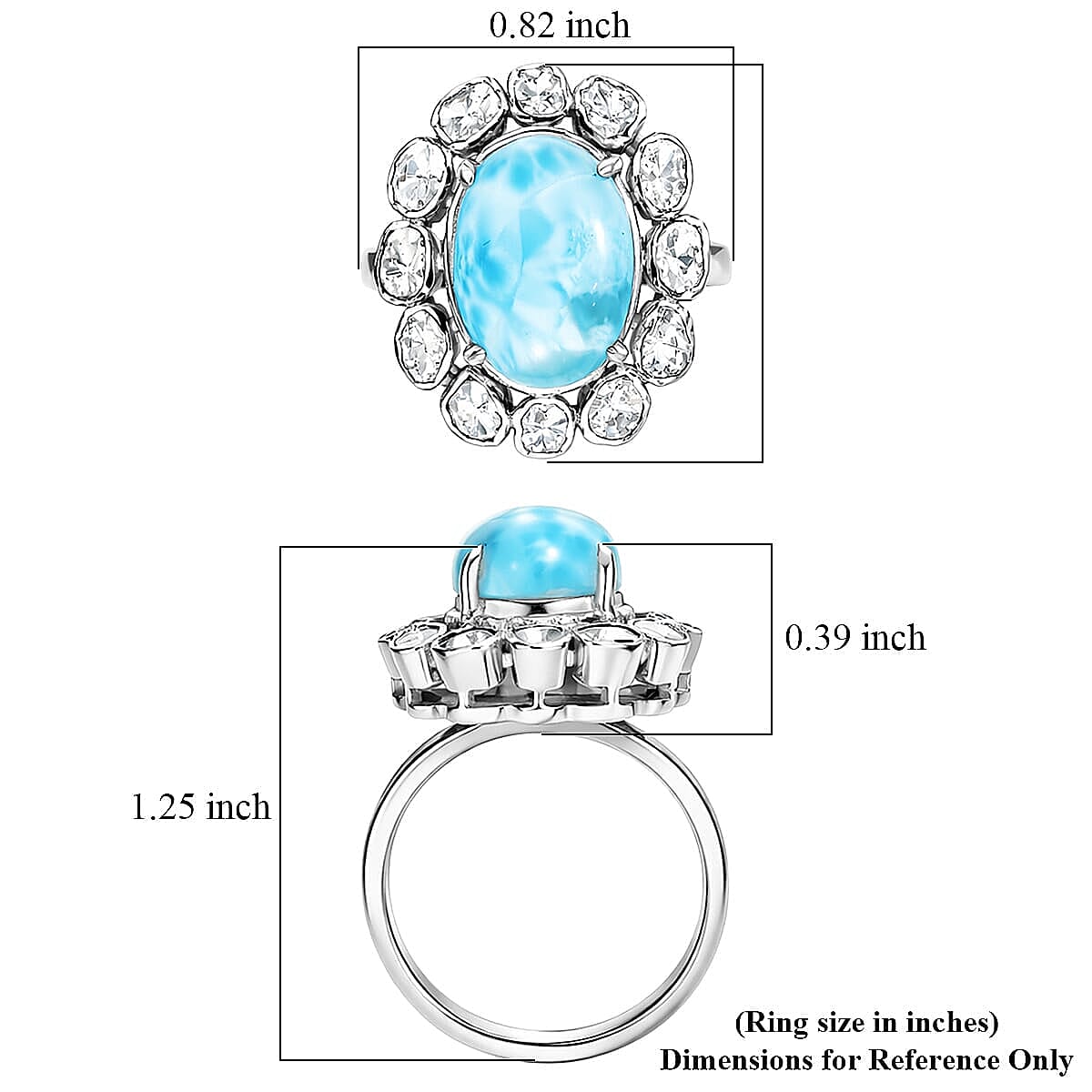 D'Joy AAA Larimar and Diamond 7.60 ctw Ocean Glow Halo Ring in Rhodium Over Sterling Silver (Size 10.0)