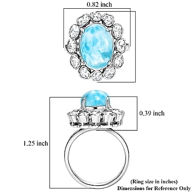 D'Joy AAA Larimar and Diamond 7.60 ctw Ocean Glow Halo Ring in Rhodium Over Sterling Silver (Size 10.0)